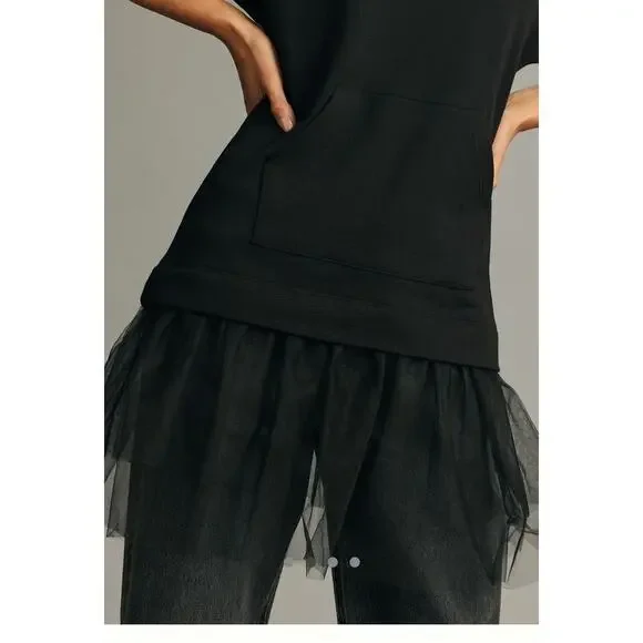 By Anthropologie Tulle Short-Sleeve Sweatshirt Sz Medium - Picture 6 of 7
